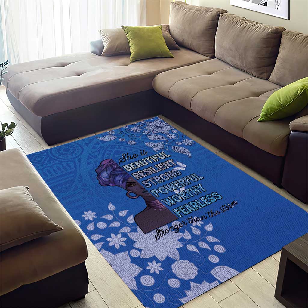 African Women Black Beautiful Brave and Bressed - Blue Color Area Rug LT15