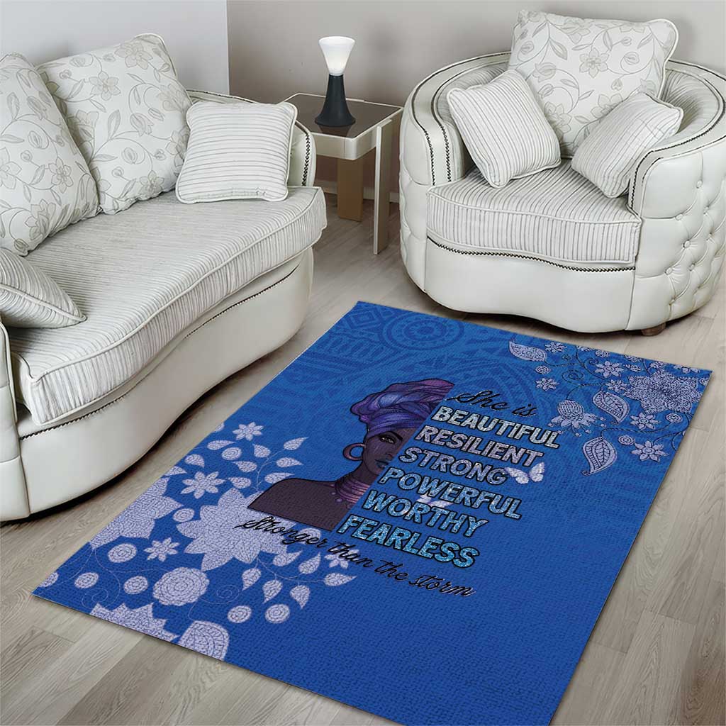 African Women Black Beautiful Brave and Bressed - Blue Color Area Rug LT15