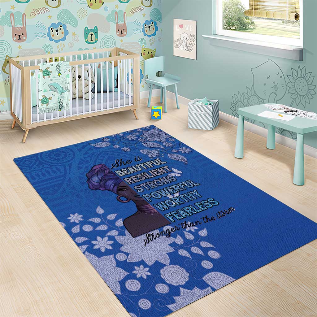 African Women Black Beautiful Brave and Bressed - Blue Color Area Rug LT15
