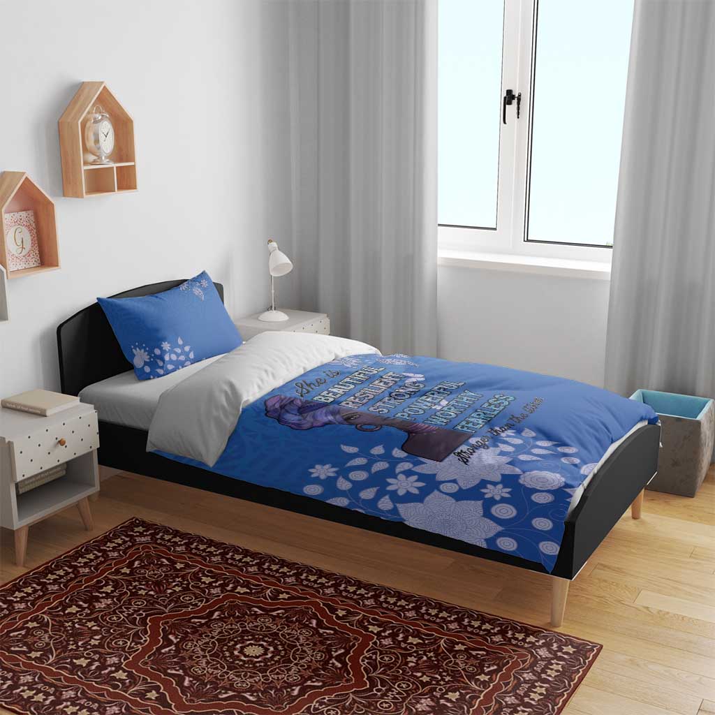 African Women Black Beautiful Brave and Bressed - Blue Color Bedding Set LT15