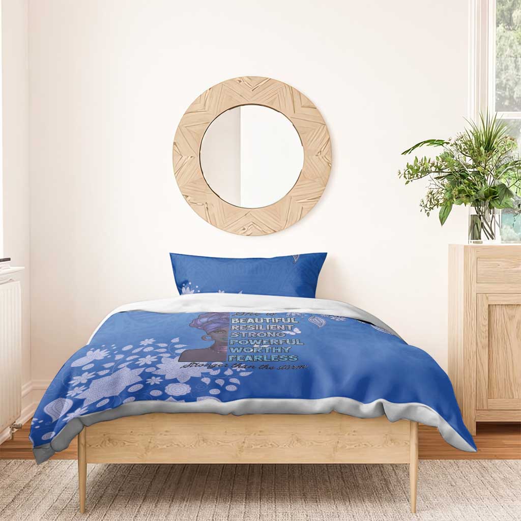 African Women Black Beautiful Brave and Bressed - Blue Color Bedding Set LT15