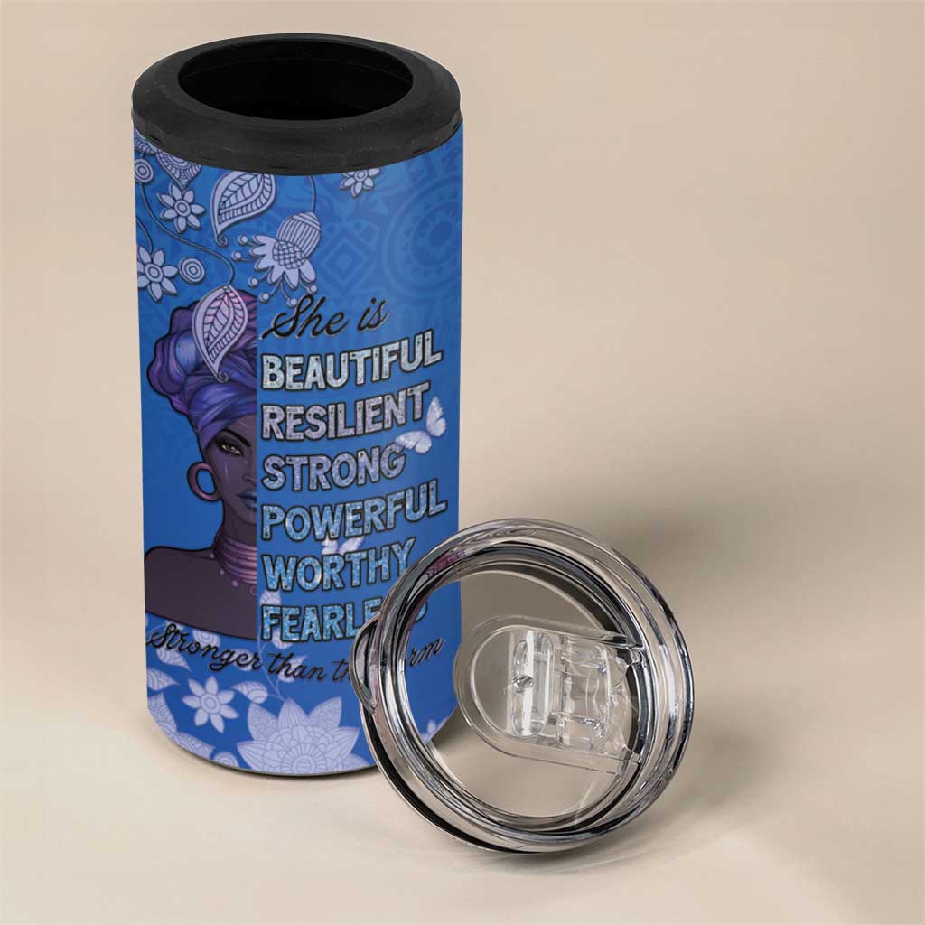 African Women Black Beautiful Brave and Bressed - Blue Color 4 in 1 Can Cooler Tumbler LT15