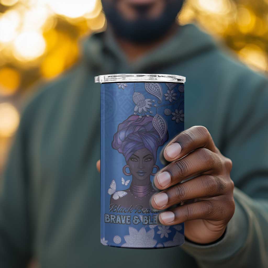 African Women Black Beautiful Brave and Bressed - Blue Color 4 in 1 Can Cooler Tumbler LT15