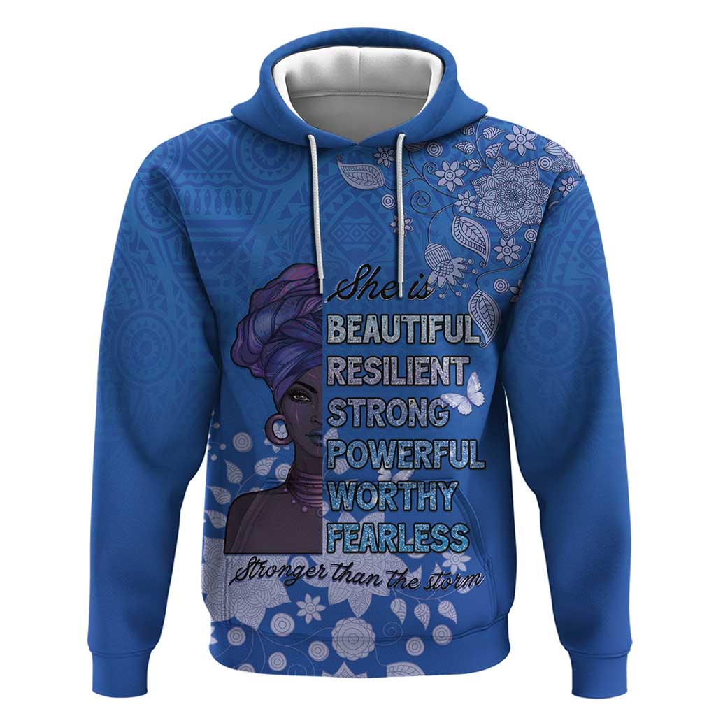 African Women Hoodie Black Beautiful Brave and Bressed - Blue Color LT15
