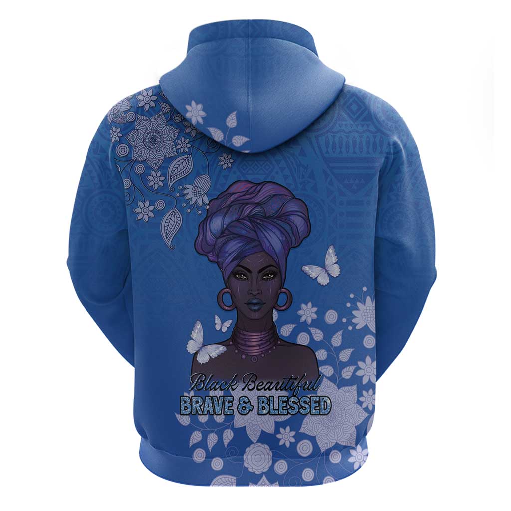 African Women Hoodie Black Beautiful Brave and Bressed - Blue Color LT15