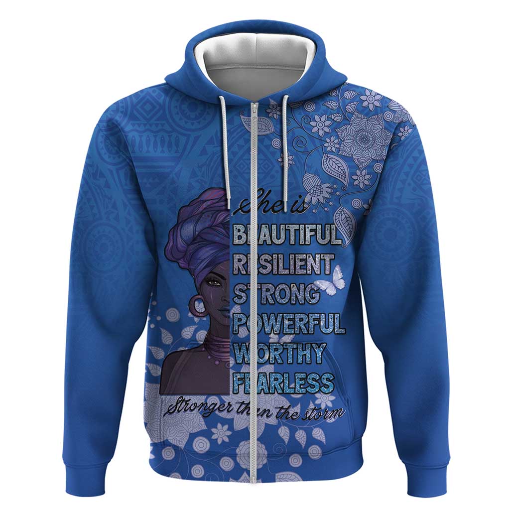 African Women Hoodie Black Beautiful Brave and Bressed - Blue Color LT15