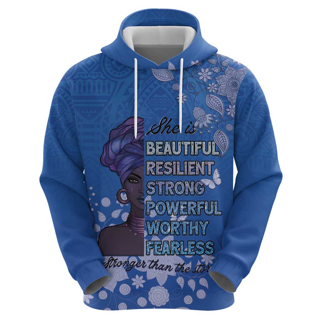 African Women Hoodie Black Beautiful Brave and Bressed - Blue Color LT15