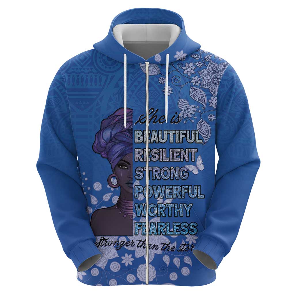 African Women Hoodie Black Beautiful Brave and Bressed - Blue Color LT15