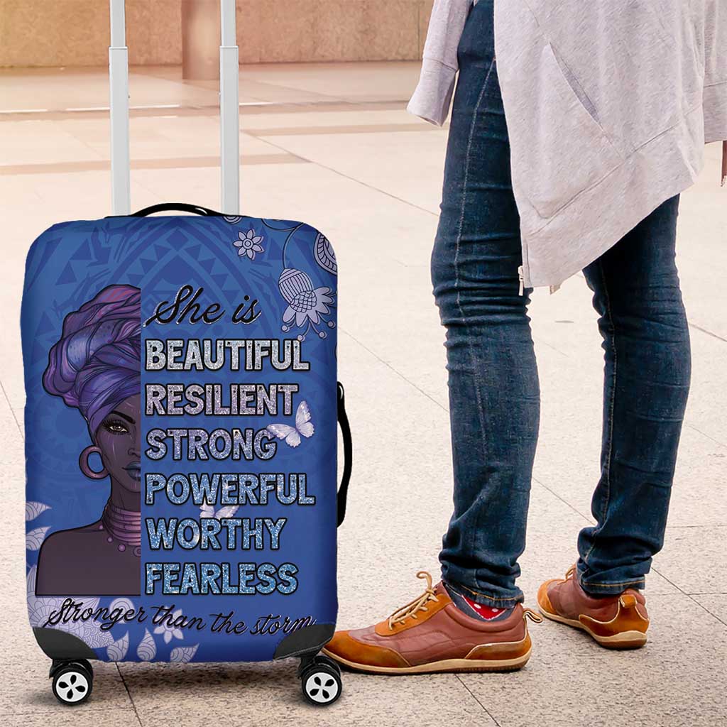 African Women Luggage Cover Black Beautiful Brave and Bressed - Blue Color LT15