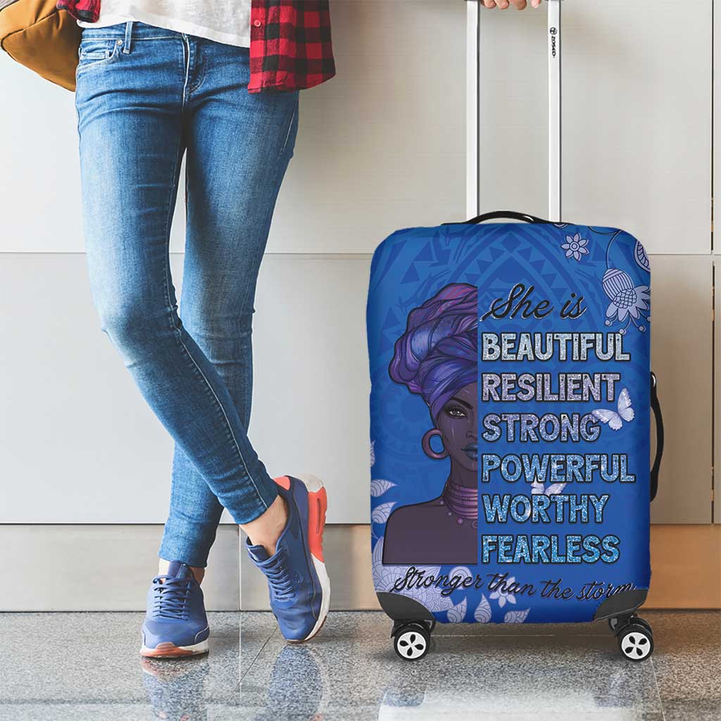 African Women Luggage Cover Black Beautiful Brave and Bressed - Blue Color LT15