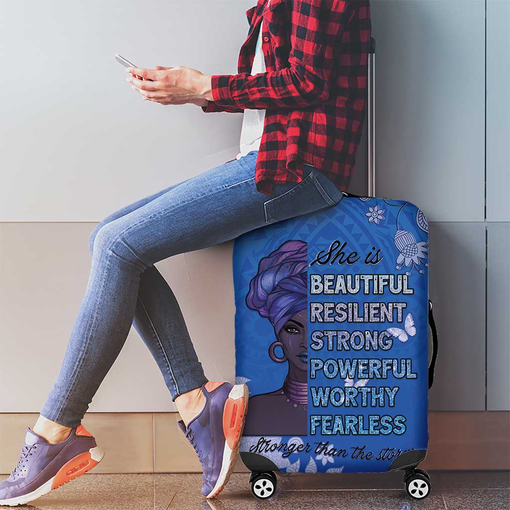 African Women Luggage Cover Black Beautiful Brave and Bressed - Blue Color LT15