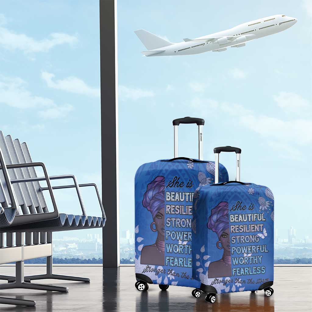 African Women Luggage Cover Black Beautiful Brave and Bressed - Blue Color LT15