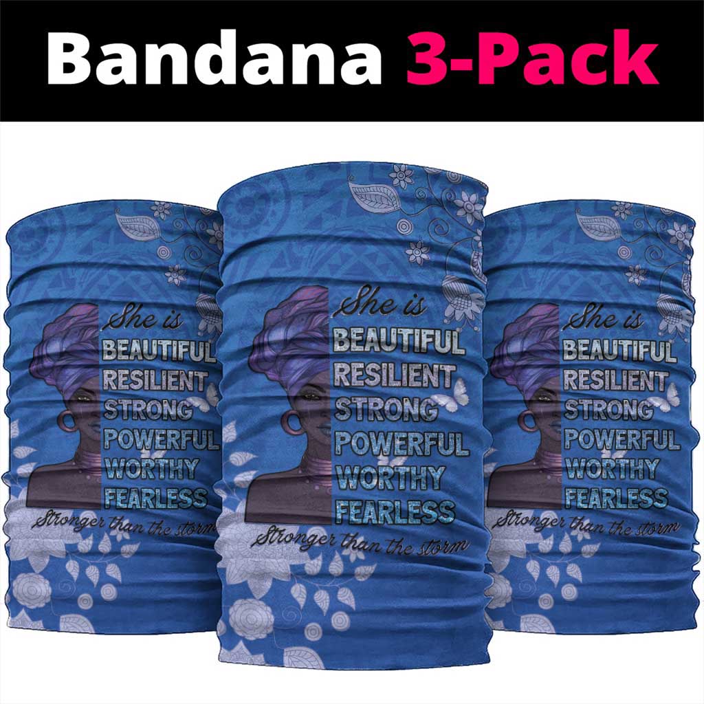African Women Neck Gaiter Black Beautiful Brave and Bressed - Blue Color LT15