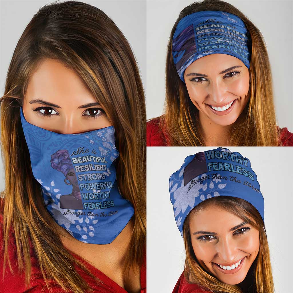 African Women Neck Gaiter Black Beautiful Brave and Bressed - Blue Color LT15