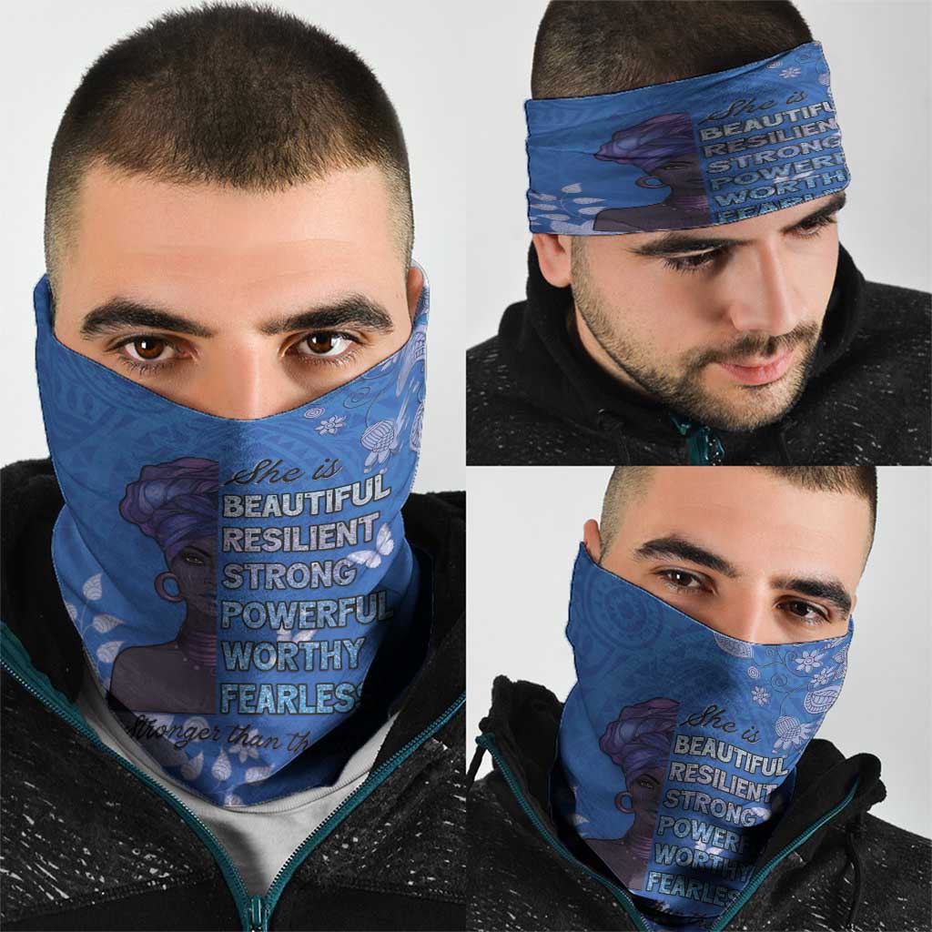 African Women Neck Gaiter Black Beautiful Brave and Bressed - Blue Color LT15