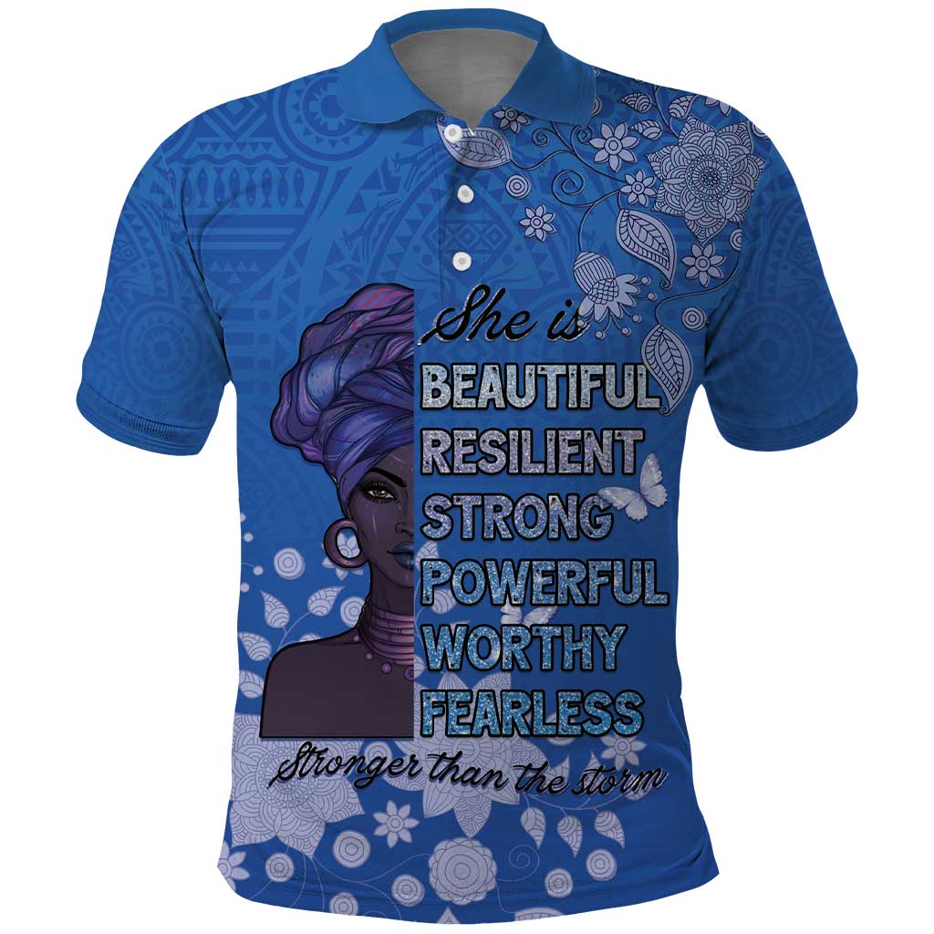 African Women Polo Shirt Black Beautiful Brave and Bressed - Blue Color LT15