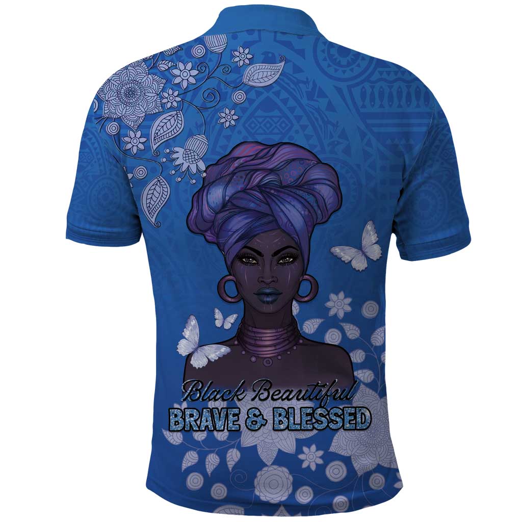 African Women Polo Shirt Black Beautiful Brave and Bressed - Blue Color LT15
