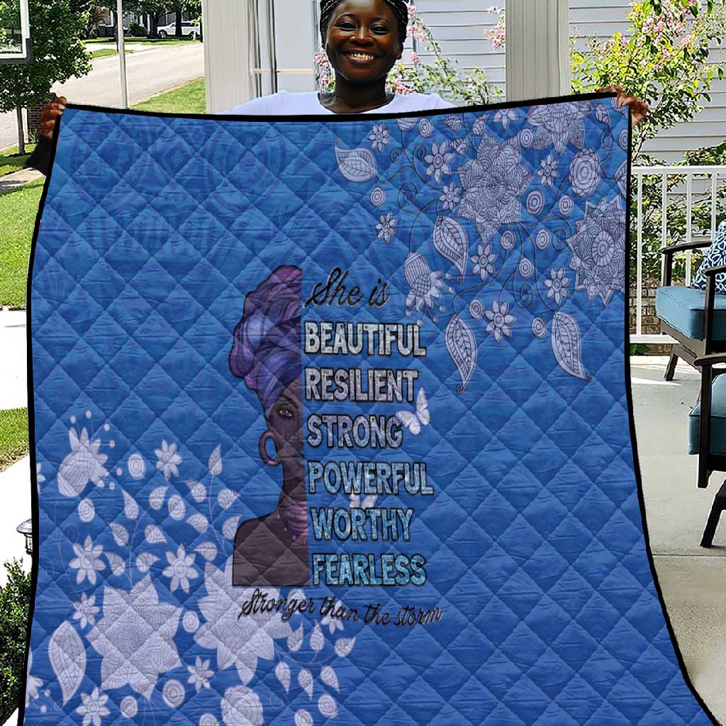 African Women Black Beautiful Brave and Bressed - Blue Color Quilt LT15