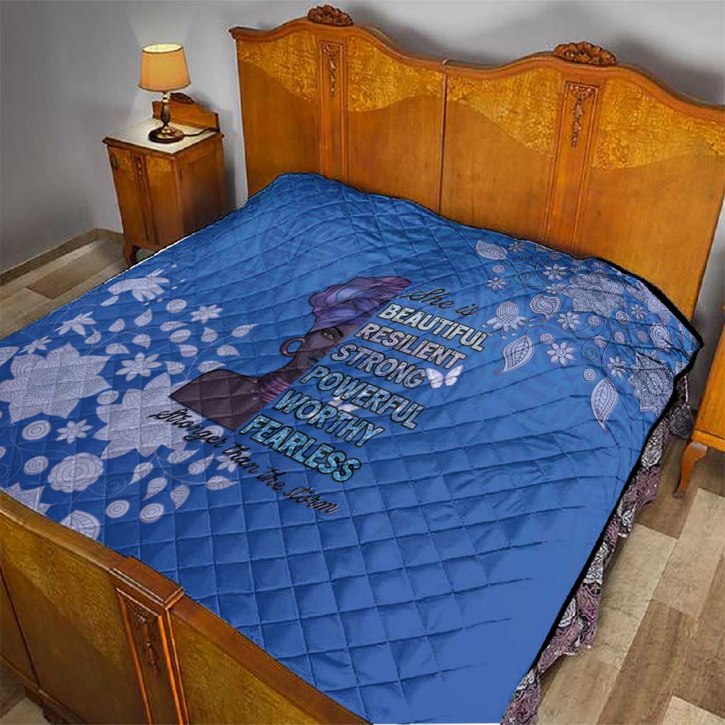 African Women Black Beautiful Brave and Bressed - Blue Color Quilt LT15