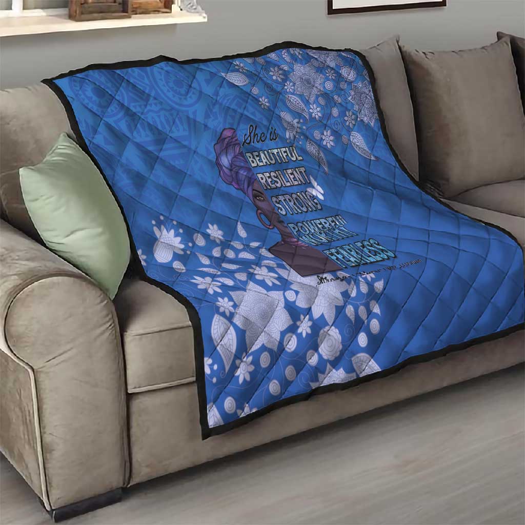 African Women Black Beautiful Brave and Bressed - Blue Color Quilt LT15