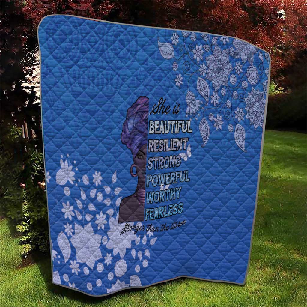 African Women Black Beautiful Brave and Bressed - Blue Color Quilt LT15