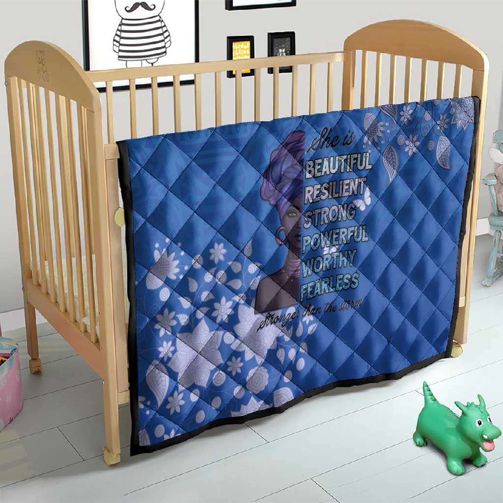 African Women Black Beautiful Brave and Bressed - Blue Color Quilt LT15