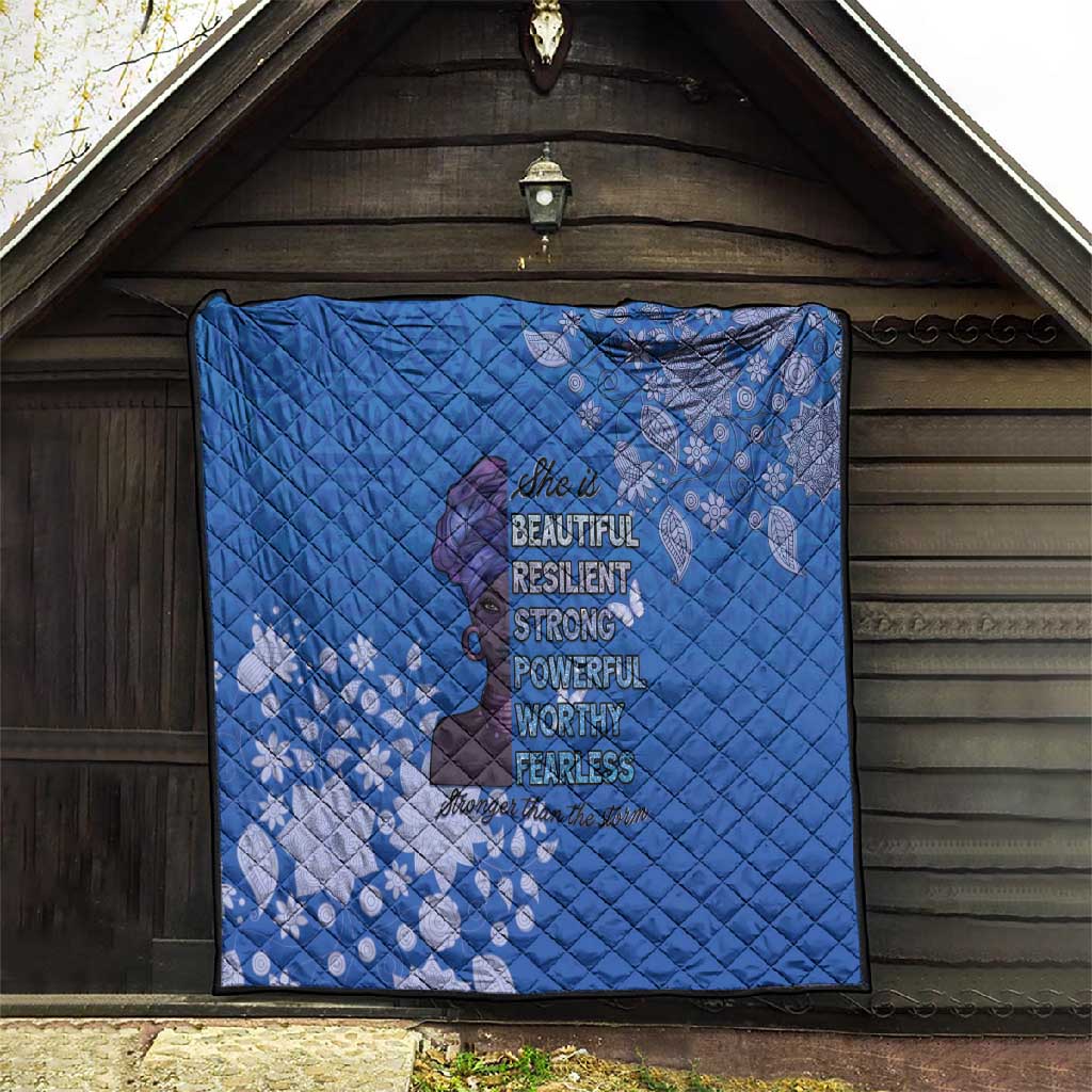 African Women Black Beautiful Brave and Bressed - Blue Color Quilt LT15