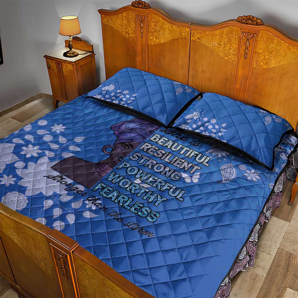 African Women Black Beautiful Brave and Bressed - Blue Color Quilt Bed Set LT15