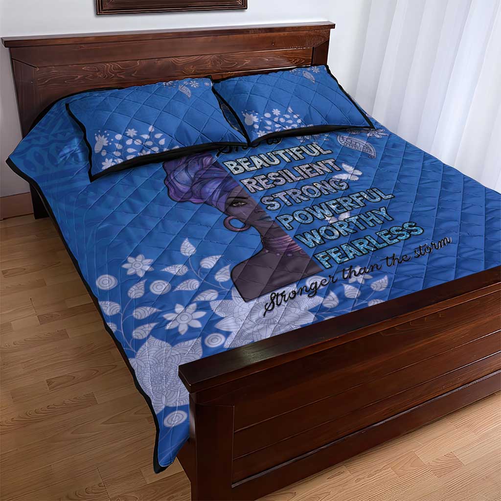African Women Black Beautiful Brave and Bressed - Blue Color Quilt Bed Set LT15