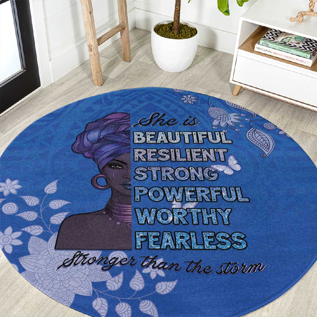 African Women Black Beautiful Brave and Bressed - Blue Color Round Carpet LT15