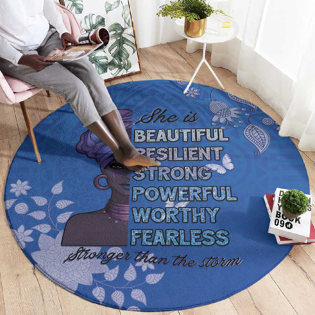 African Women Black Beautiful Brave and Bressed - Blue Color Round Carpet LT15
