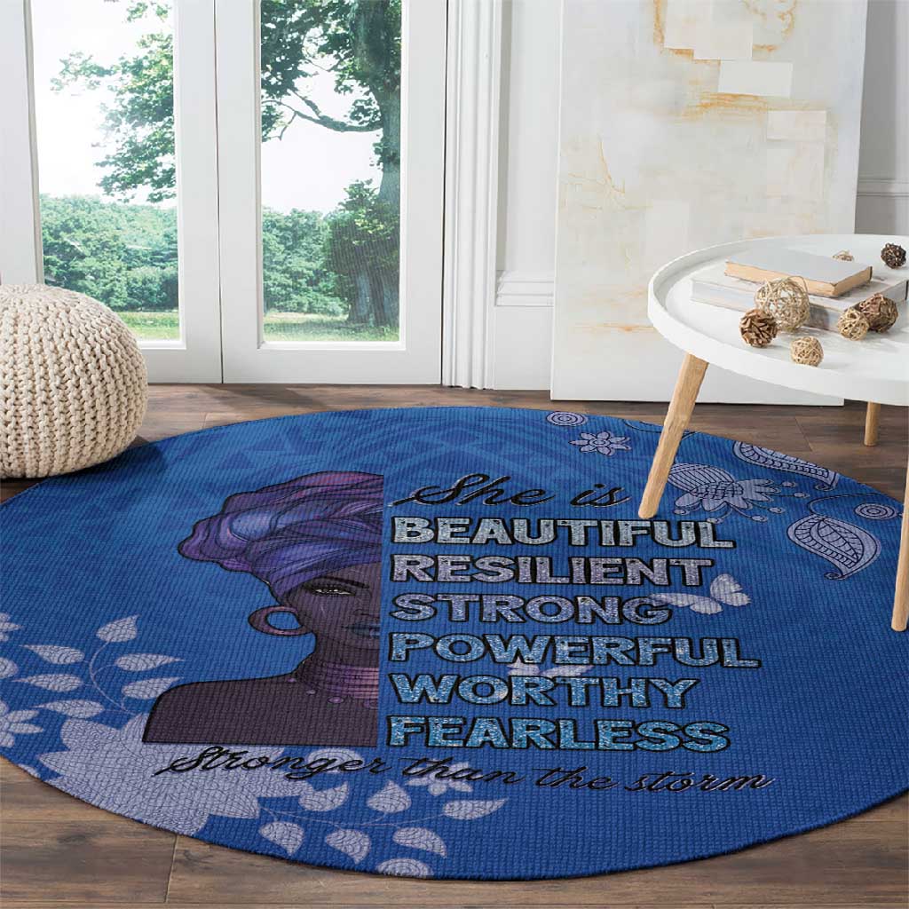 African Women Black Beautiful Brave and Bressed - Blue Color Round Carpet LT15