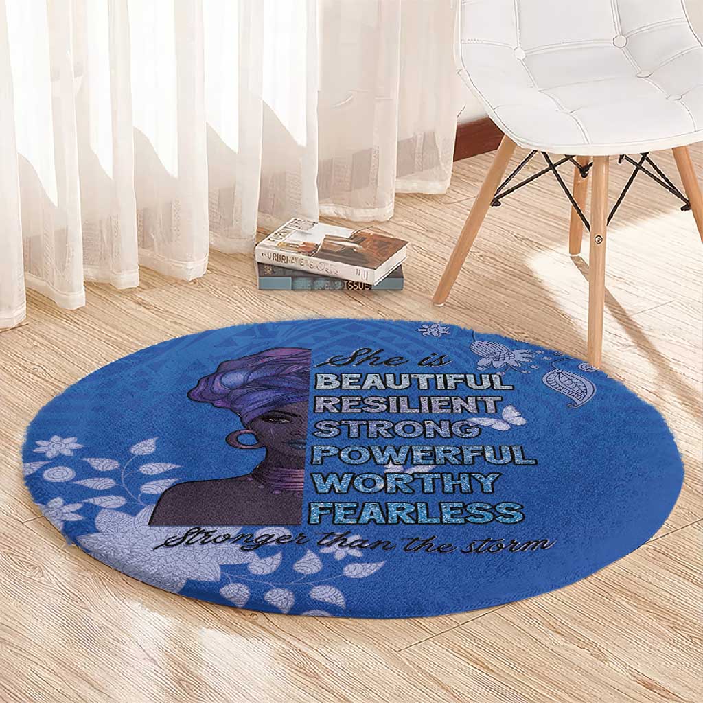 African Women Black Beautiful Brave and Bressed - Blue Color Round Carpet LT15