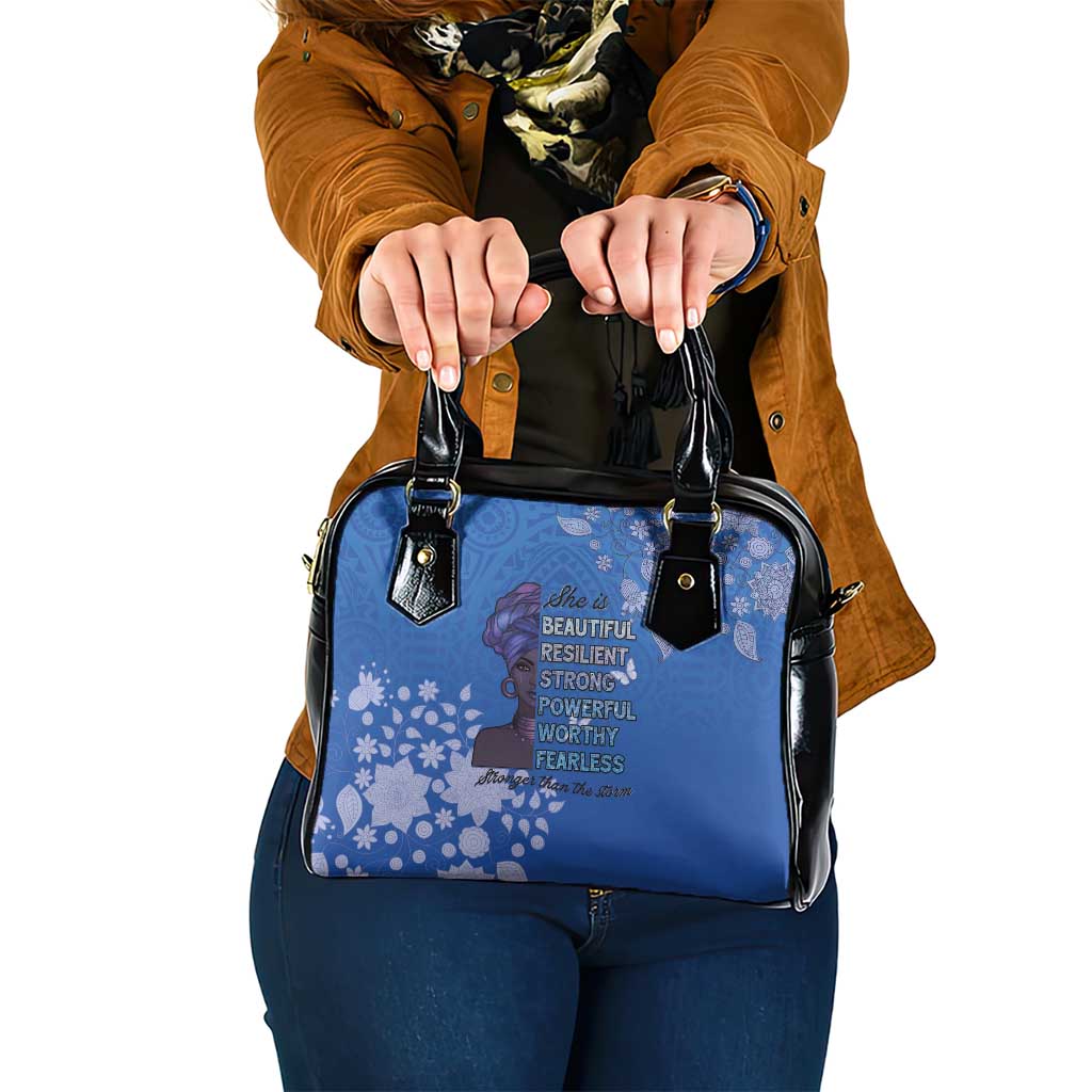 African Women Shoulder Handbag Black Beautiful Brave and Bressed - Blue Color LT15