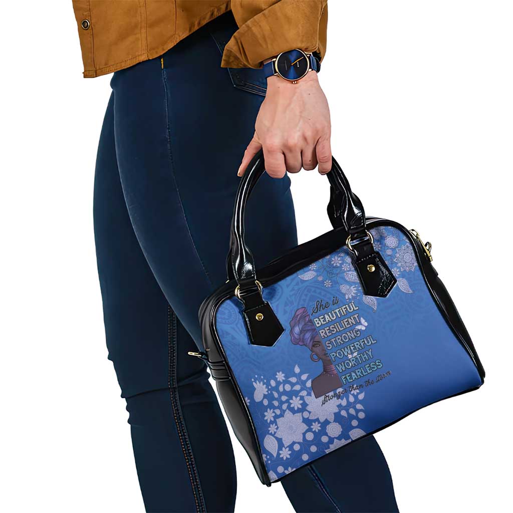 African Women Shoulder Handbag Black Beautiful Brave and Bressed - Blue Color LT15