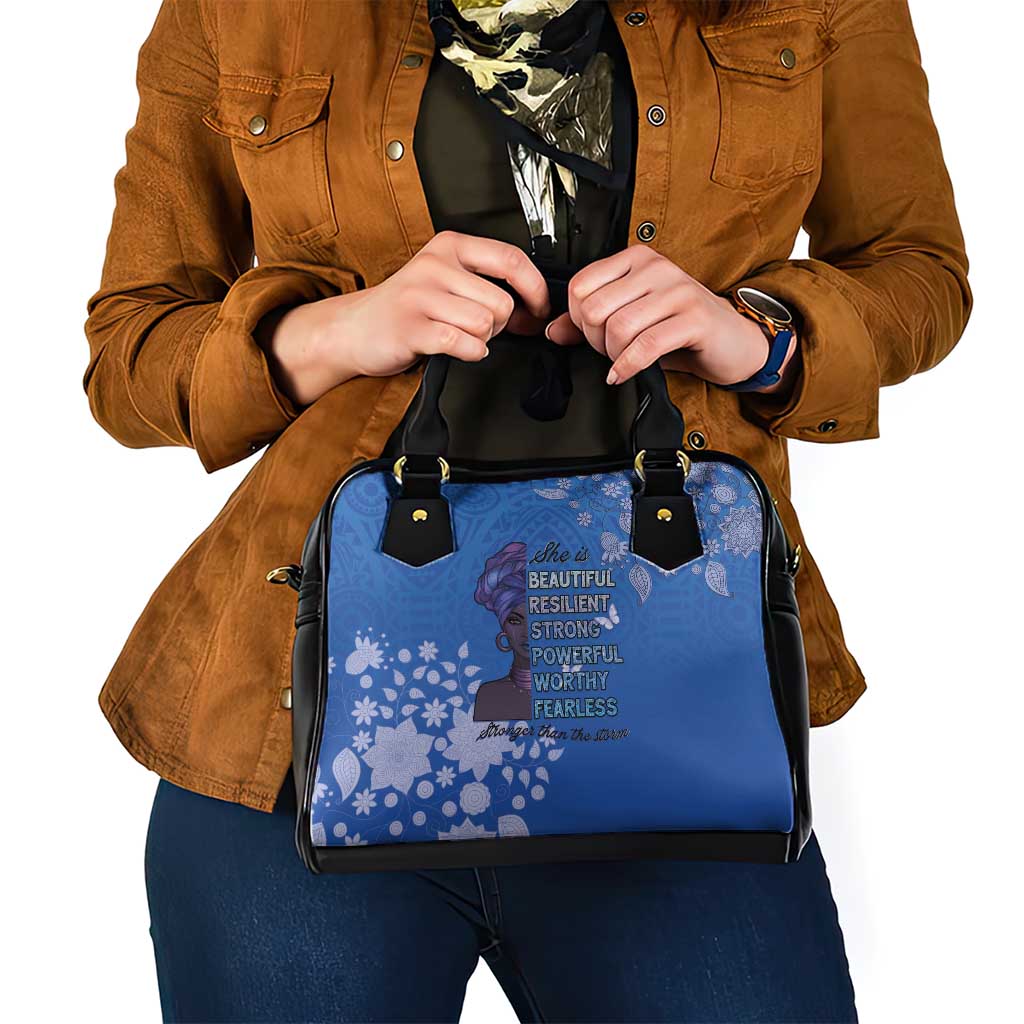 African Women Shoulder Handbag Black Beautiful Brave and Bressed - Blue Color LT15