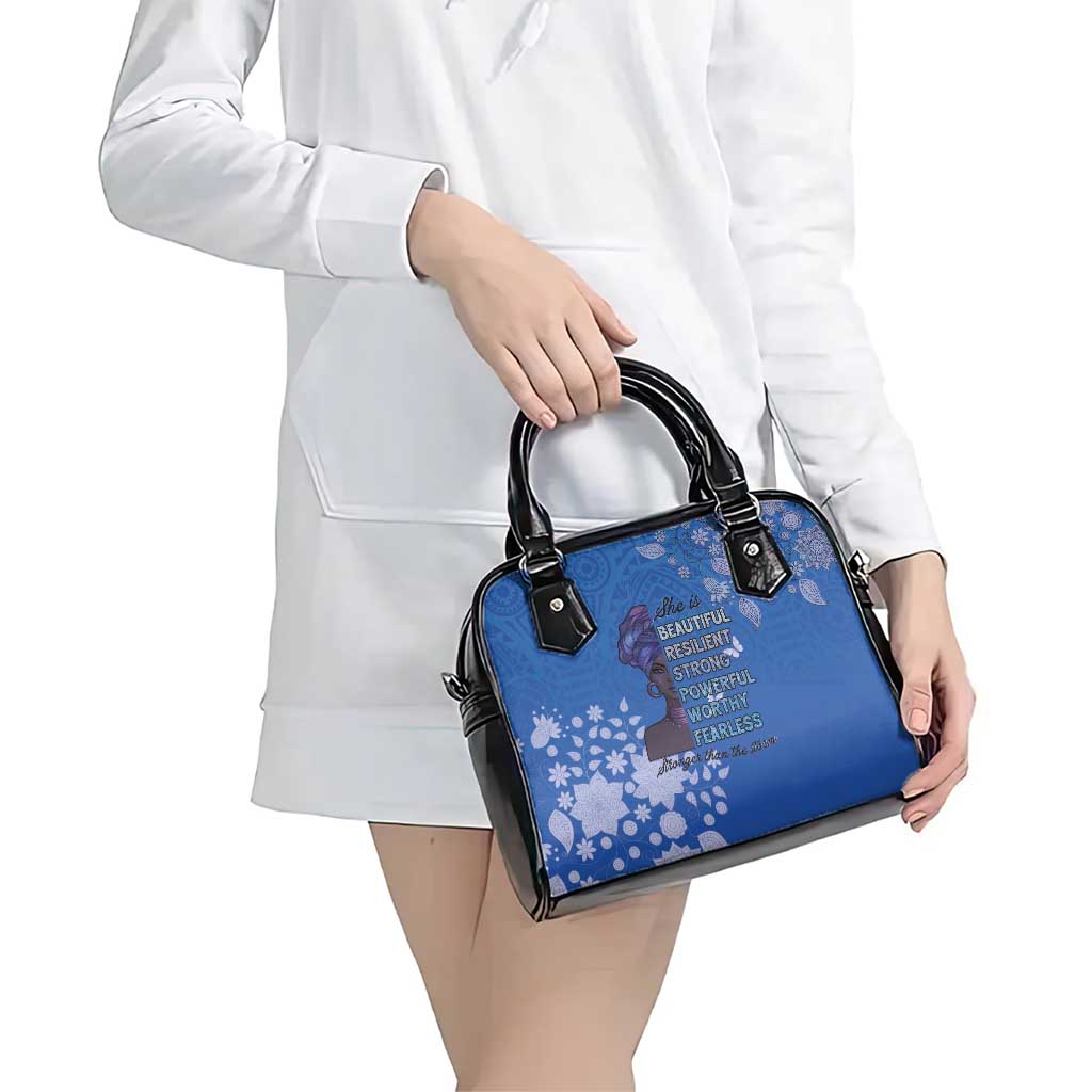 African Women Shoulder Handbag Black Beautiful Brave and Bressed - Blue Color LT15