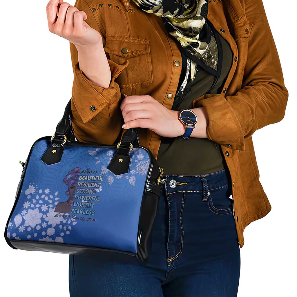 African Women Shoulder Handbag Black Beautiful Brave and Bressed - Blue Color LT15