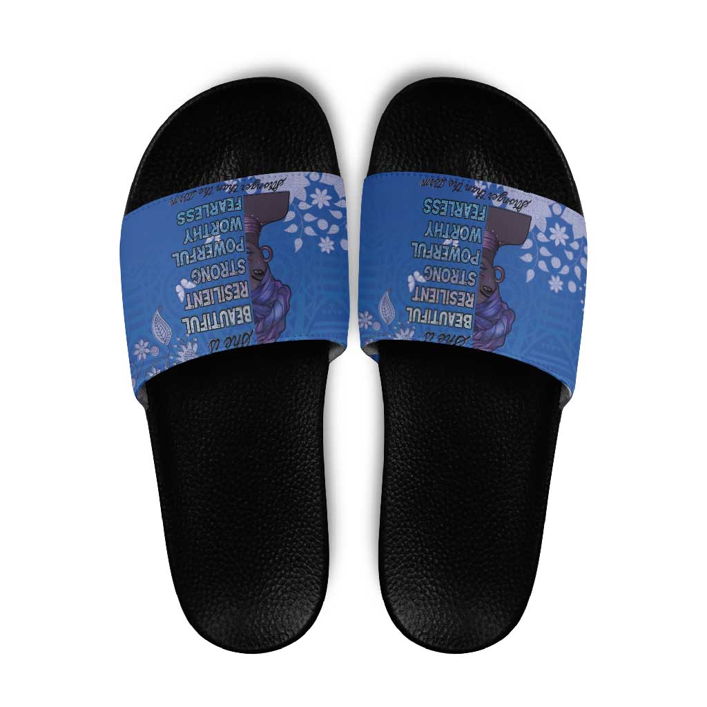 African Women Slide Sandals Black Beautiful Brave and Bressed - Blue Color LT15