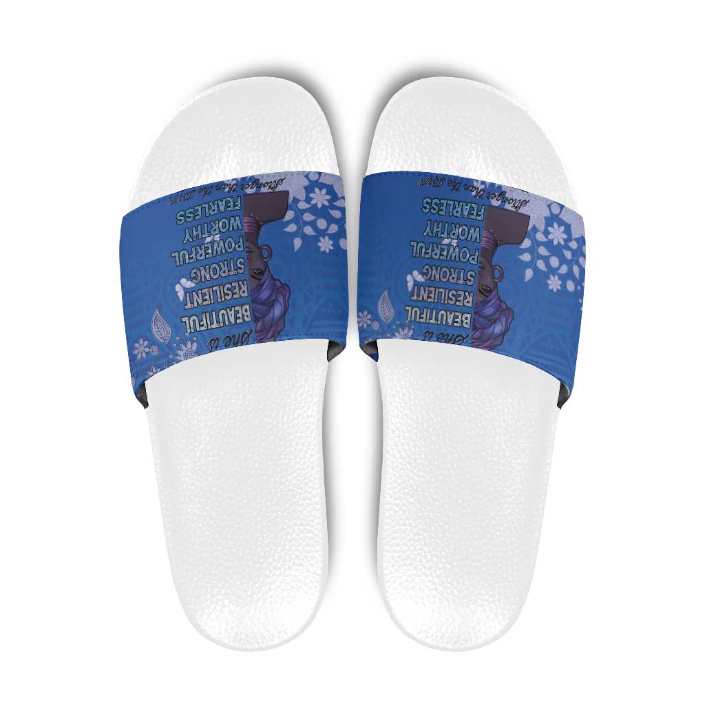 African Women Slide Sandals Black Beautiful Brave and Bressed - Blue Color LT15