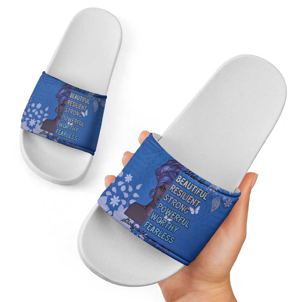 African Women Slide Sandals Black Beautiful Brave and Bressed - Blue Color LT15