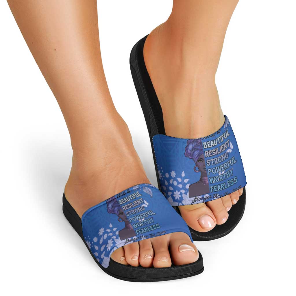 African Women Slide Sandals Black Beautiful Brave and Bressed - Blue Color LT15