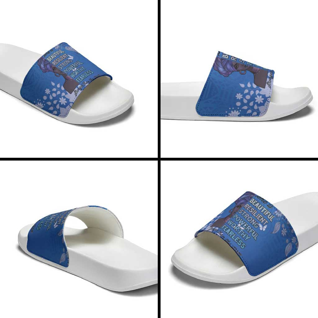 African Women Slide Sandals Black Beautiful Brave and Bressed - Blue Color LT15