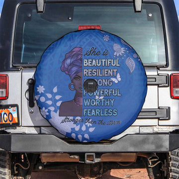 African Women Spare Tire Cover Black Beautiful Brave and Bressed - Blue Color LT15