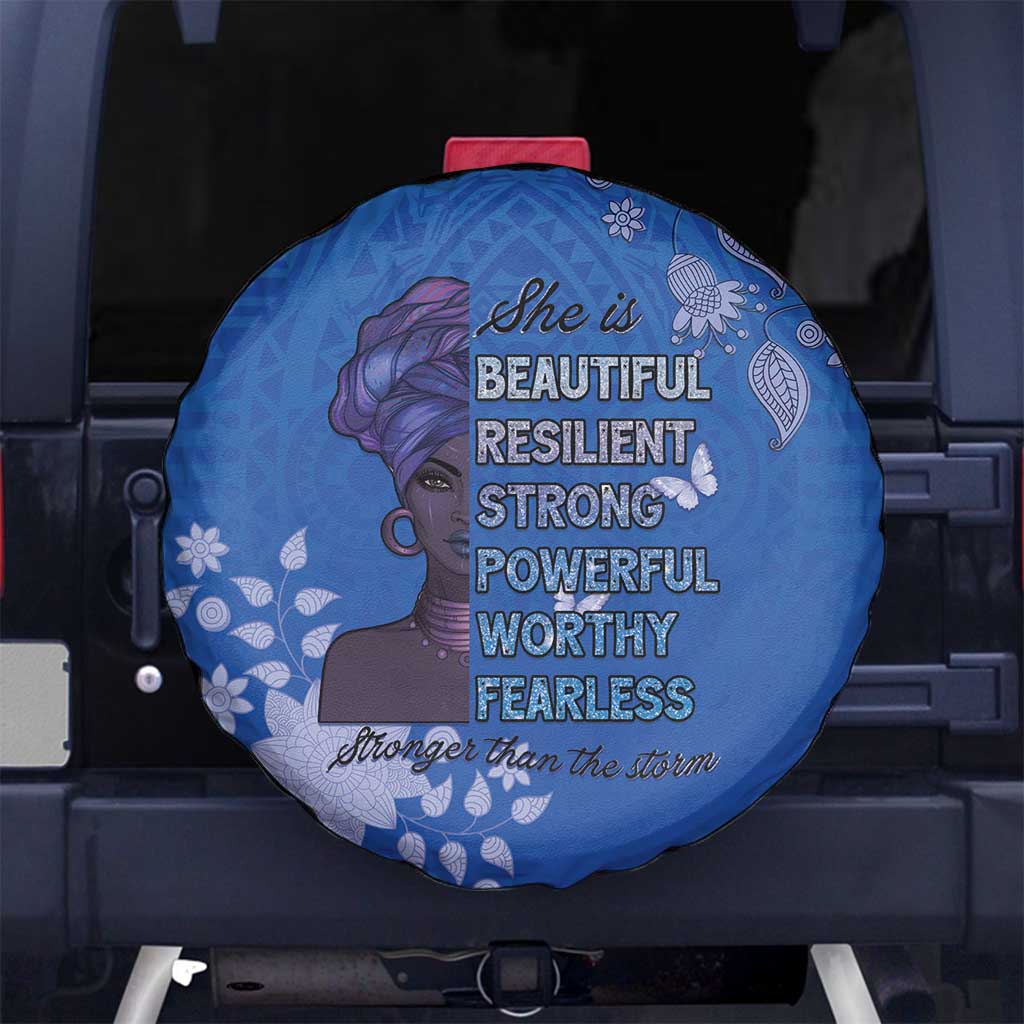 African Women Spare Tire Cover Black Beautiful Brave and Bressed - Blue Color LT15
