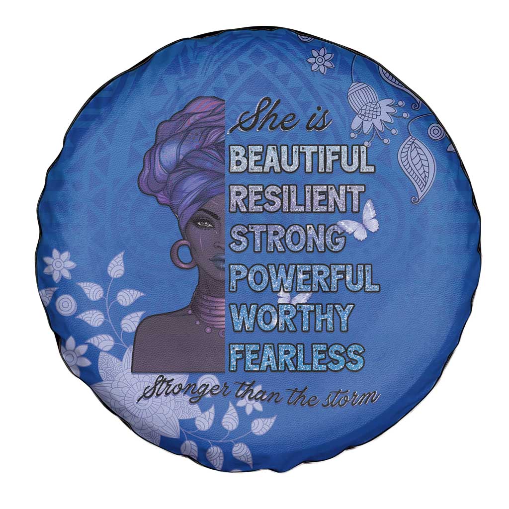 African Women Spare Tire Cover Black Beautiful Brave and Bressed - Blue Color LT15