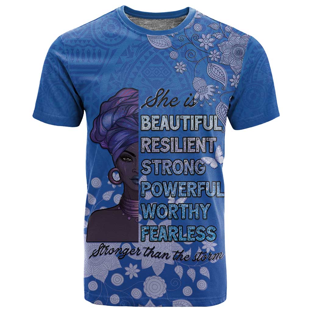 African Women Black Beautiful Brave and Bressed - Blue Color T shirt LT15