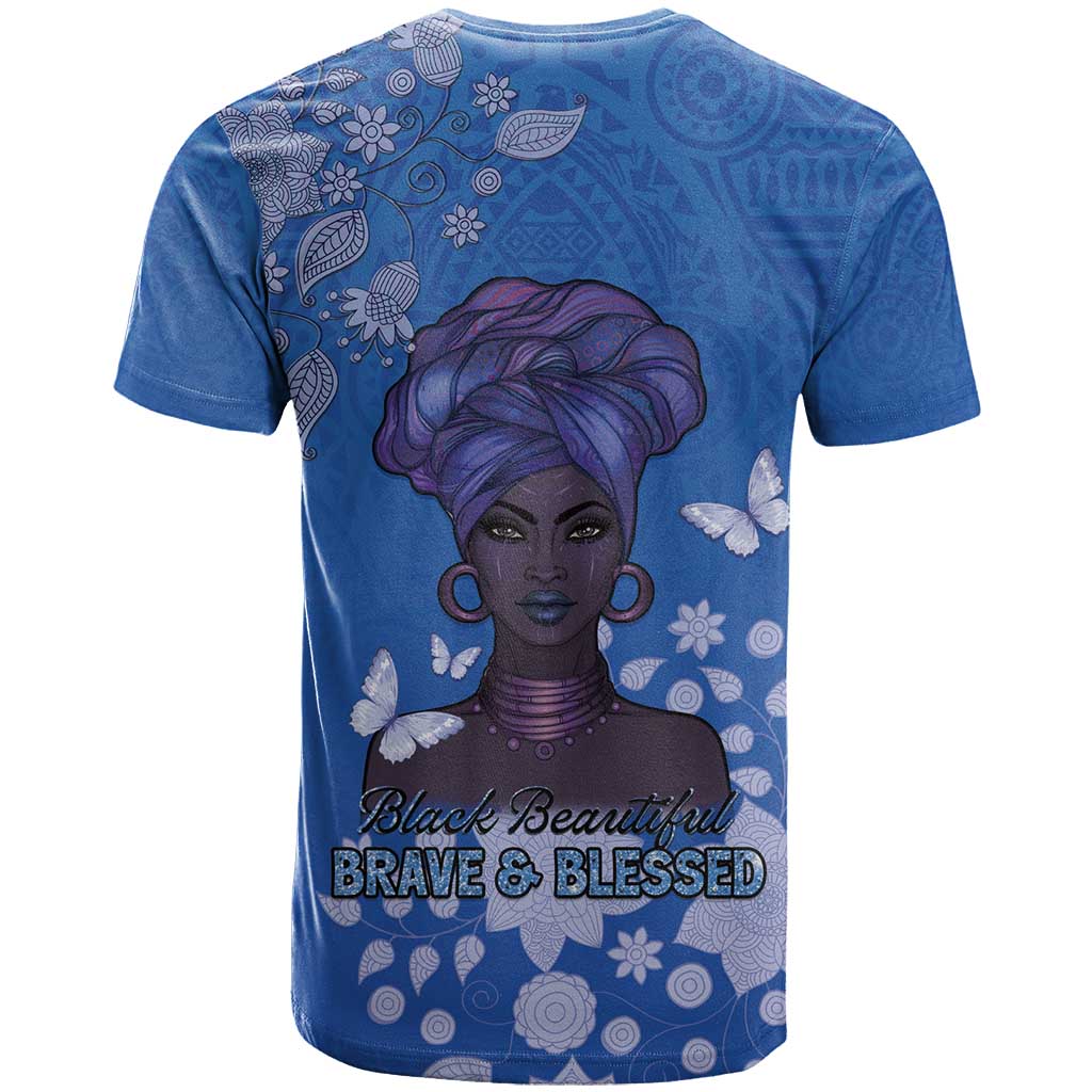 African Women Black Beautiful Brave and Bressed - Blue Color T shirt LT15