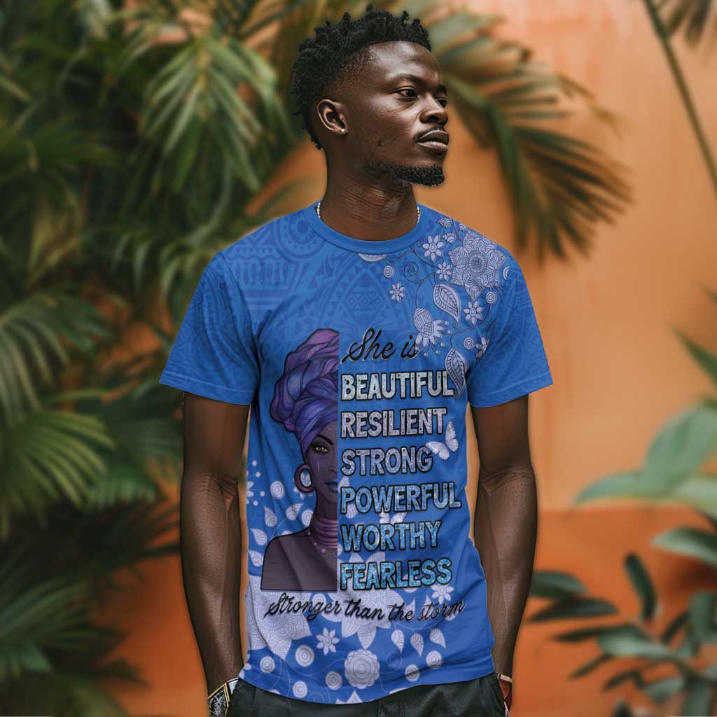 African Women Black Beautiful Brave and Bressed - Blue Color T shirt LT15