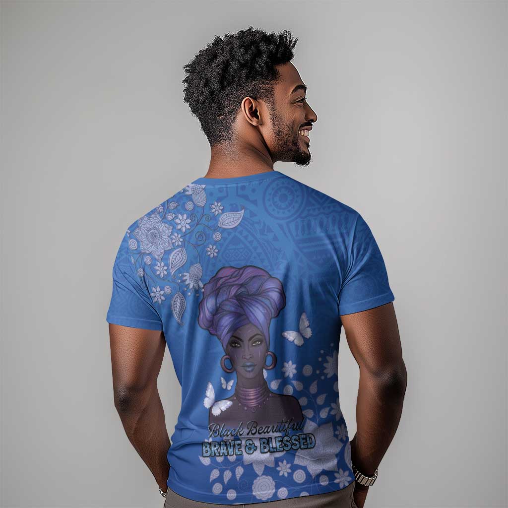 African Women Black Beautiful Brave and Bressed - Blue Color T shirt LT15